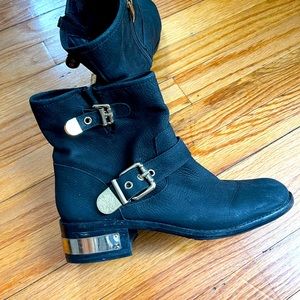 Black leather booties